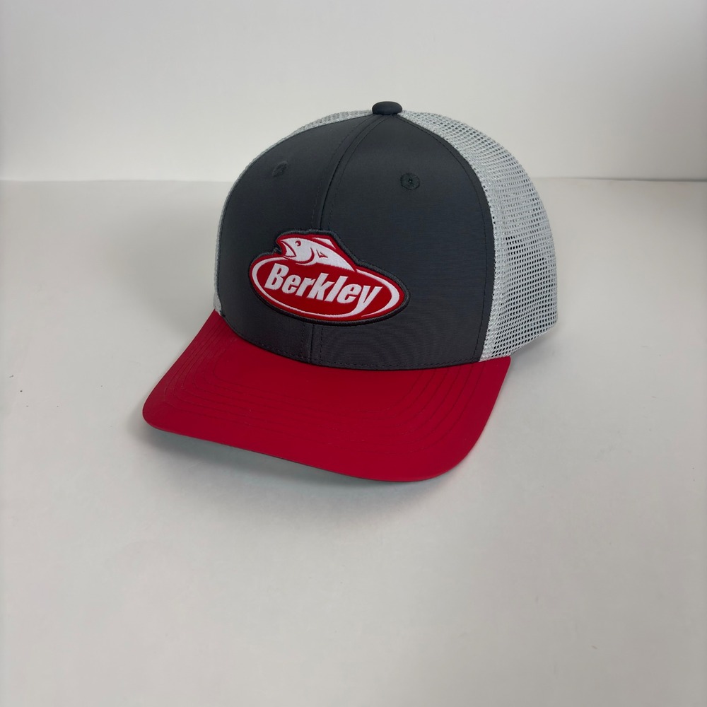 Berkley Trucker Hat Mens OS Charcoal Red Mesh Snapback Fishing Performance Cap